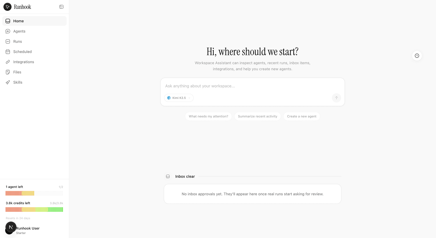 Workspace home product screenshot